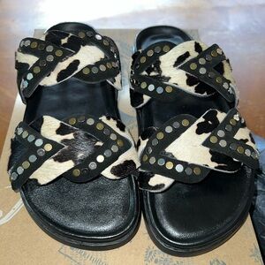 Free People Leo Calf Hair Studded Slide Sandals - Women